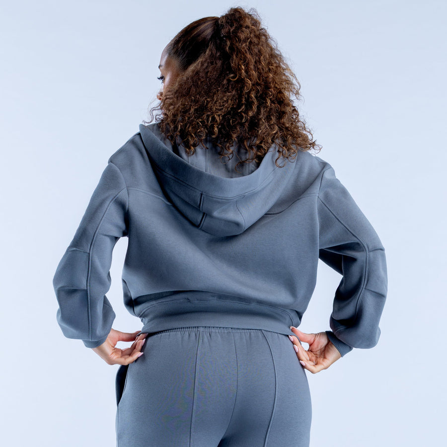 Sweat zippé imprimé Revive Gris galet