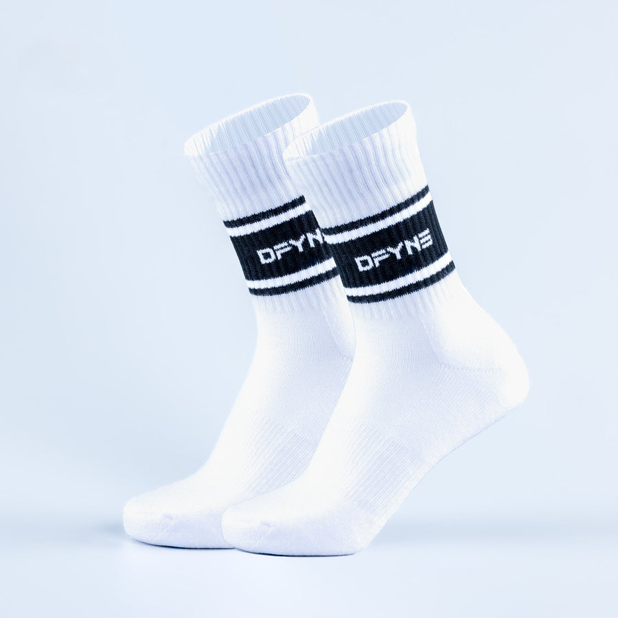 Chaussettes mi-hautes à rayures Blanc optique / Détail noir