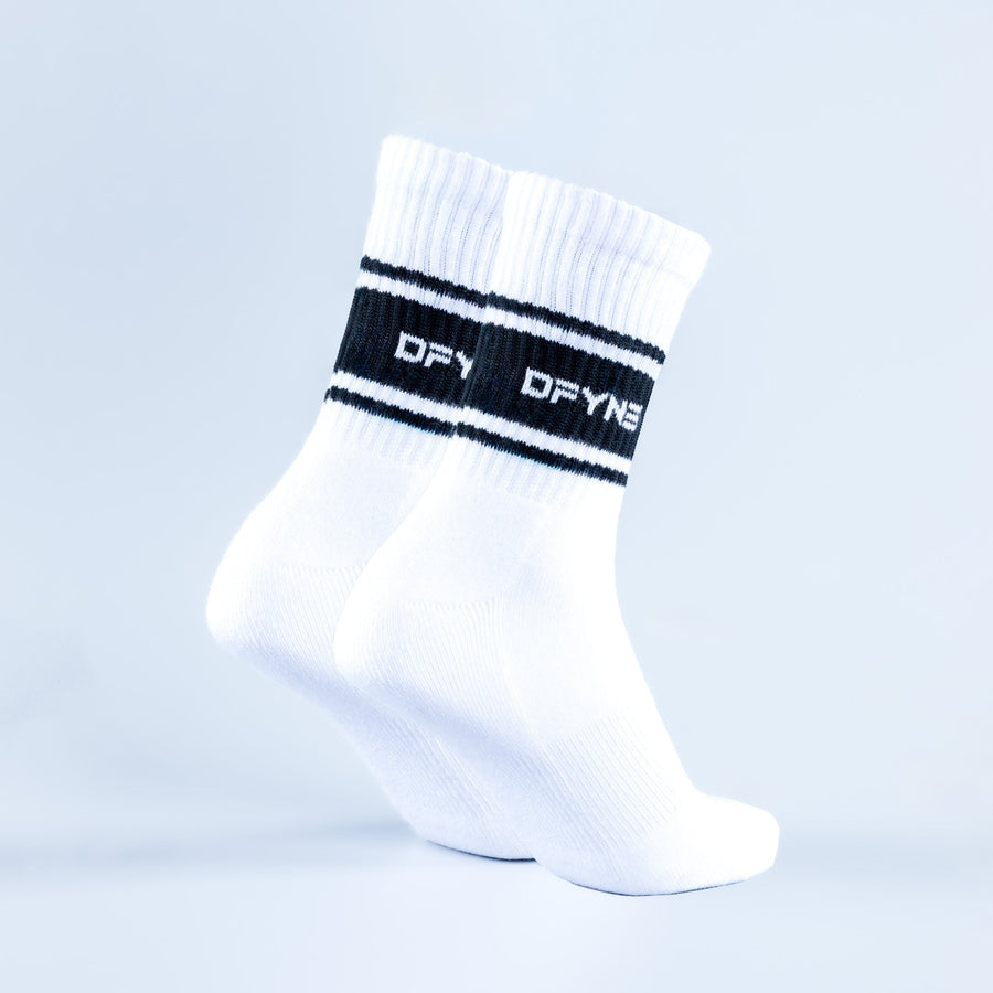 Chaussettes mi-hautes à rayures Blanc optique / Détail noir