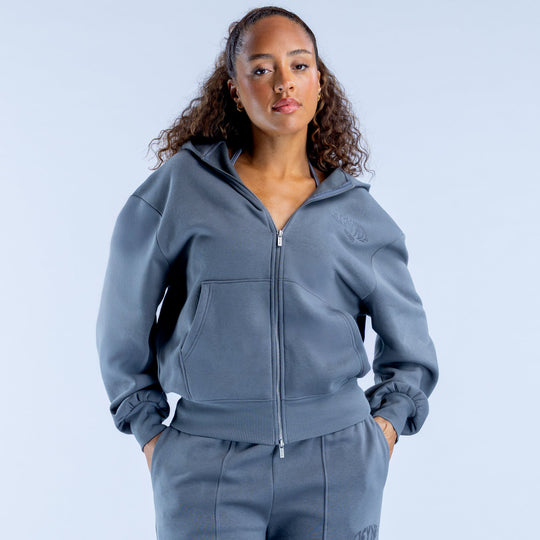 Sweat zippé imprimé Revive Gris galet