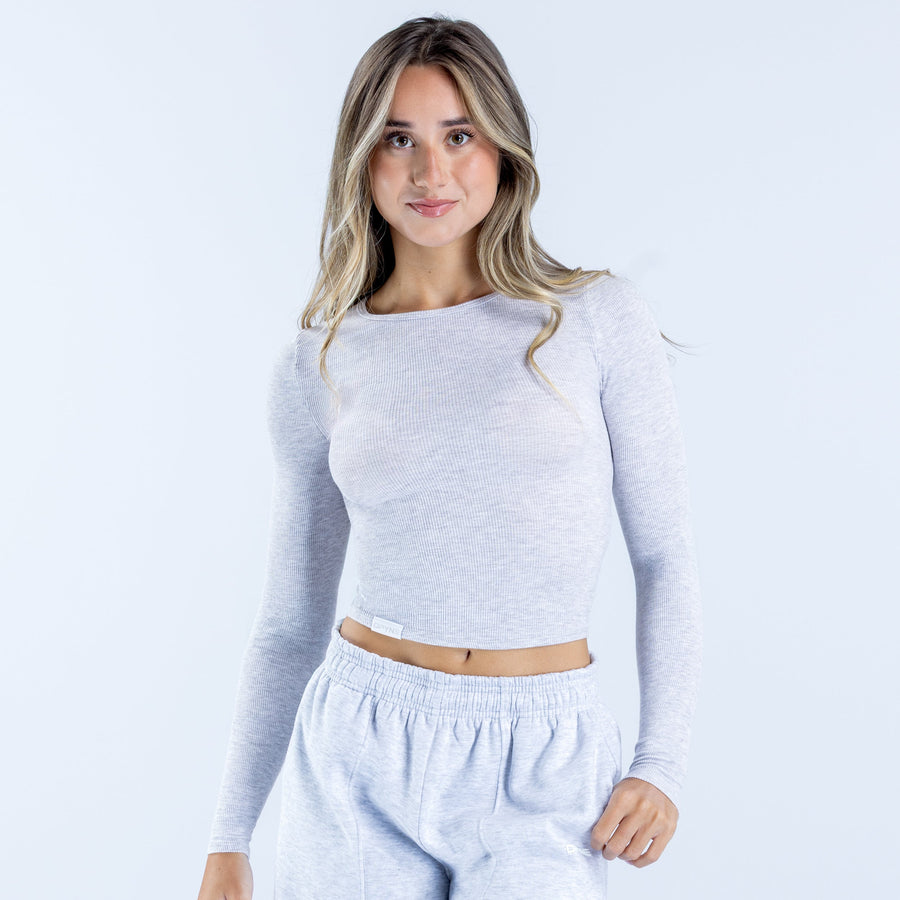 Top côtelé manches longues Revive Gris chiné